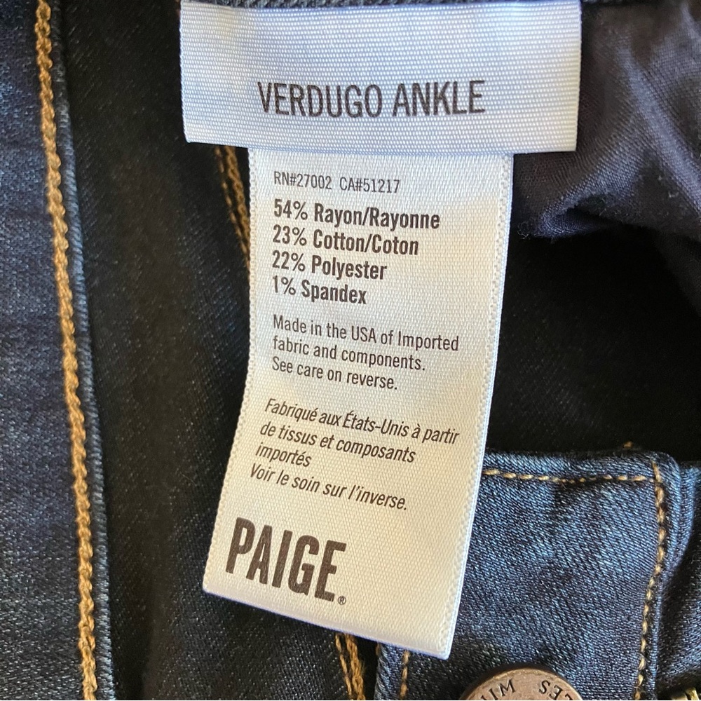 Paige Verdugo Ankle Jeans Size 27 Lawson Dark Wash Denim Straight Leg Stretch - Picture 7 of 10
